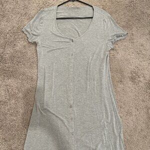 Short Sleeve Button Down V-Neck Nightgown
